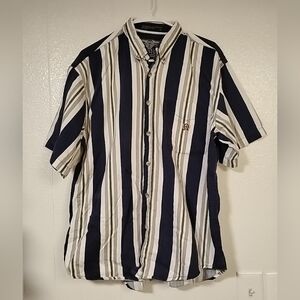 Coliseum Shirt Mens Large Multicolor Striped Button Up Short Sleeve 90s Vintage